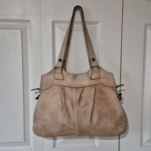 Patricia Nash Napoli Cream Genuine Weathered Leather Vintage Hobo Tote